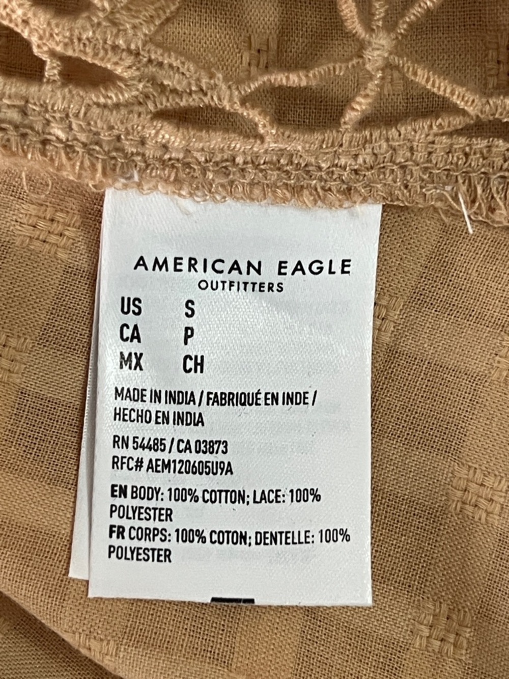 American Eagle Peach Tan Gingham Crochet Lace Side Tie Tank Top Shirt Size S - Picture 13 of 15